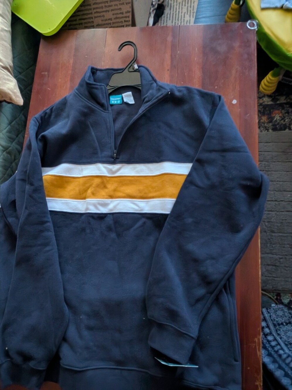 Men's Navy Quarter-Zip Pullover with Gold Stripe